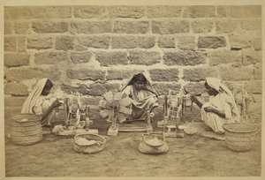 卡拉奇监狱的女囚犯在纺车上缠绕棉花。摄影师：Michie and Company，约 1873173 毫米 x 260 毫米 印度考古调查局藏品：印度办事处丛书（第 52 卷）。 作者 英国摄影师