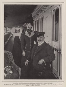 国王爱德华七世和女王亚历山德拉登上他的Majestys Yacht Victoria和Albert 作者 英国摄影师
