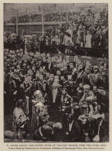 M Faure铺设Troitsky桥的角石，在涅瓦河上空 作者 英国摄影师