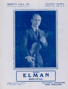 1922年3月8日，皇后大厅米沙埃尔曼独奏音乐会的节目 作者 英国摄影师