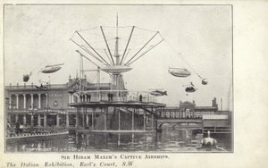 Hiram Maxims爵士在1904年在伦敦Earls Court举办的意大利展览会上进行了俘虏飞艇 作者 英国摄影师