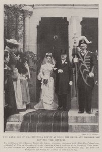 Chauncey Depew先生在尼斯，新娘和新郎离开教堂的婚姻 作者 英国摄影师