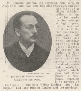 已故的M Edmond Audran，Light Opera的作曲家 作者 英国摄影师