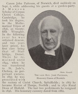 已故的牧师John Patteson，Norwich的名誉佳能 作者 英国摄影师