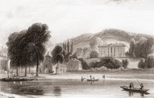 英国伯克郡老温莎博蒙特旅馆的 19 世纪景观。 1854 年出售给耶稣会，并更名为博蒙特学院，一所耶稣会公立学校。 来自 Churton 的肖像和风景画廊，1836 年出版。 作者 英语学校