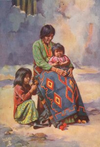 纳瓦霍印第安女印第安人和孩子们（彩色石版画） 作者 英语学校