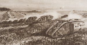 法国康布雷的坦克攻势，HG威尔斯的“历史概论”插图，第二卷，1920年出版 作者 英语学校
