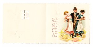 一位维多利亚女王时代的贺卡，带有两个女佣的绅士，约1880年 作者 英语学校