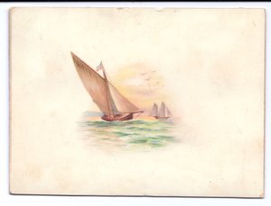1895年，维多利亚时代的新年贺卡，游艇在月光下航行 作者 英语学校
