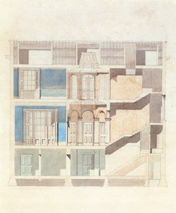 经典城镇住宅内部的横截面设计，c.1840（带钢笔和墨水的wc） 作者 英语学校