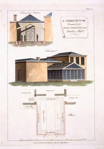 1806年，米德尔塞克斯Hendon的理查德·迪金森·埃斯克（Richard Dickinson Esq）的一座新古典主义风格房屋的哥特式细节温室 作者 英语学校