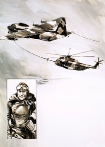 直升机在飞行中加油（纸上水粉画 作者 英语学校