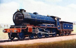 伦敦米德兰和苏格兰铁路的一个机车，插图来自G. Gibbard Jackson的《机车之书》，1924年出版（彩色平印）。 作者 English School