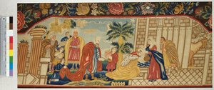 针线沙发座椅在帐篷针脚上做工精细，描绘了贤士的崇拜，约1730年 作者 英语学校