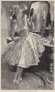 一位哑剧女王为她的化妆做最后的修饰（石版画） 作者 英语学校