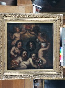 讽刺理查德·克伦威尔 (Richard Cromwell) 被授予王冠，约 1659 年（面板上的油） 作者 英语学校