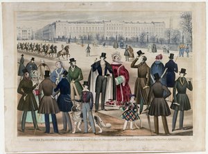 伦敦摄政公园（Regents Park）的一幅视图，展示了1840年和1841年的冬季时装，由B.Read＆Co出版，1840年（纸上的aquatint） 作者 英语学校