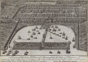 亚历山大城市和港口的看法和Pharos小岛，埃及，1738 作者 英语学校