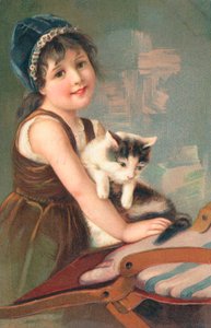 摆在与猫的一个女孩 作者 英语学校