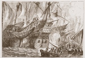 西班牙舰队与海上船只之间的行动乞丐，詹姆斯·艾特肯·威利（James Aitken Wylie，1808-1890）的新教历史插图。 1878年 作者 英语学校