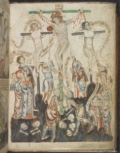 Add.47682，f.32，《耶稣受难》，选自《霍克汉姆圣经图画书》，约 1320-30 年（牛皮纸） 作者 英语学校