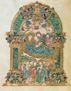 添加 49598 f.102v 圣母升天，选自约 980 年温彻斯特圣艾瑟尔沃尔德的 Benedictional（牛皮纸） 作者 英语学校