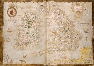 Add.62540， ff.3v-4，大不列颠及爱尔兰地图，摘自《Nowell-Burghley 地图集》，约 1564 年（牛皮纸） 作者 英语学校