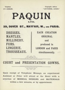 Paquin，服装制造商的广告 作者 英语学校