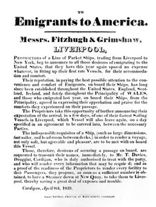 1839年Packet Ships to America的广告（印刷纸） 作者 英语学校