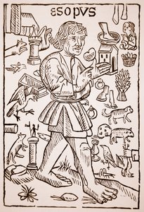 Aesop，威廉·卡克斯顿（C.1422-91），1434年（深棕色照片）给Aesops Fables的正面