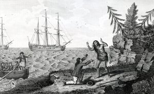 影响两名Mokito男子的采访，插图取自Moores Voyages and Travels，1778 作者 英语学校