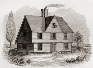 北美新普利茅斯的Allyn House，来自JR Green的“英国人的短暂历史”，于1893年出版 作者 英语学校