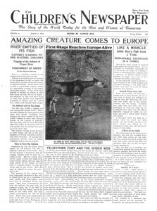 惊人的生物来到欧洲，1919年8月“儿童报”的头版（新闻纸）