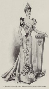 缎面晚礼服，绣有彩色丝绸（石版画） 作者 英语学校