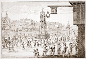 Cheapside的古代景观，来自La Serres Entree de la Revne Mere du Roy，展示了梅迪西斯的游行队伍 作者 英语学校