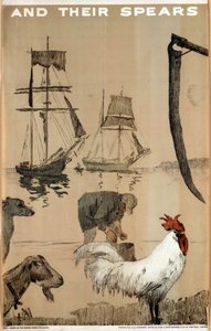 和他们的长矛，选自 "帝国为和平而战 "系列（彩色石版画） 作者 英语学校