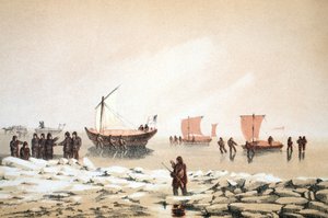 北极旅行，插图从航程到巴芬斯湾和巴罗海峡......，1852年（手工彩色雕刻）