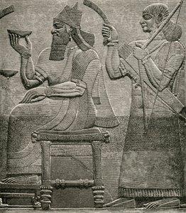 Ashur-nasir-pal II，来自大英博物馆的浅浮雕，来自GT Bettany的The Worlds Inhabitants，1888年出版 作者 英语学校