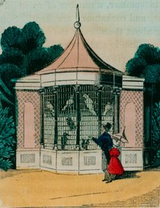 鹦鹉和鹦鹉的鸟舍在伦敦动物园。 19世纪40年代 作者 英语学校