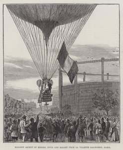 来自巴黎 La Villette Gas-Works 的 Messers Jovis 和 Mallet 的气球上升（雕刻） 作者 英语学校