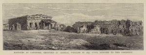 Cawnpore 的军营，1857 年由惠勒将军保卫，直到减少到这种情况（雕刻） 作者 英语学校