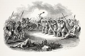 酒吧Rhuddlan Marsh之战。 19世纪（钢雕） 作者 英语学校