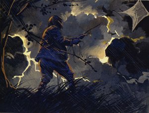 本杰明-富兰克林在暴风雨中放风筝（彩色石版画） 作者 英语学校