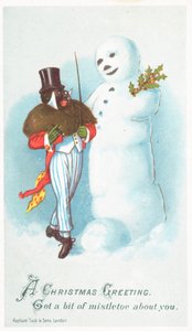 黑人与雪人交谈，圣诞卡 作者 英语学校