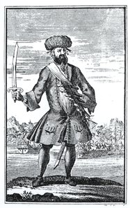 Blackbeard the Pirate，来自查理·约翰逊船长的最臭名昭着的海盗的谋杀和谋杀的通史，于1724年出版 作者 英语学校