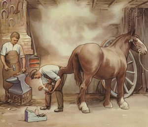 铁匠给马钉鞋（彩色平版印刷） 作者 英语学校