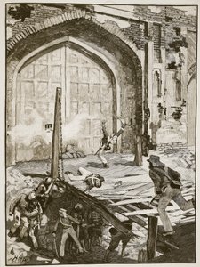 炸毁德里的羊绒门，插图来自卡塞尔斯画报英国历史（棕褐色照片） 作者 英语学校