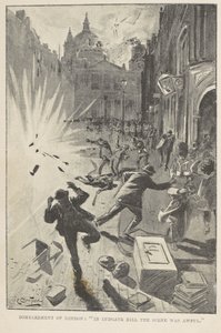 轰炸伦敦："在路德盖特山，场面惨不忍睹"，William Le Queux 所著《1897 年英国的大战》中的正面插图 作者 英语学校