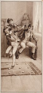 男孩蒙着眼睛玩游戏，要尽量避免踩到鸡蛋（平版）。 作者 英语学校