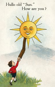 男孩向太阳问好（彩色石版印刷） 作者 英语学校